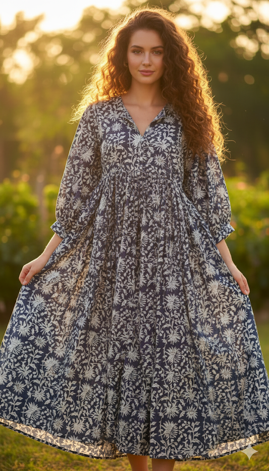 Noor Midi Block Printed Dress