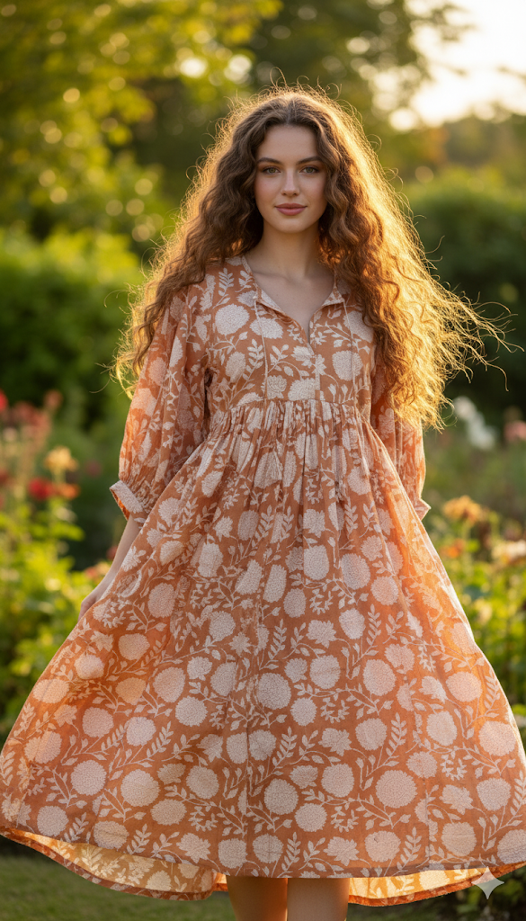 Noor Midi Block Printed Dress