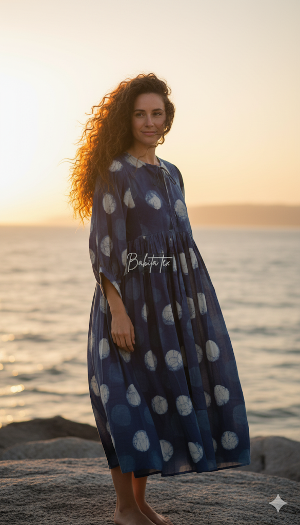 Indigo Midi Block Printed Dress