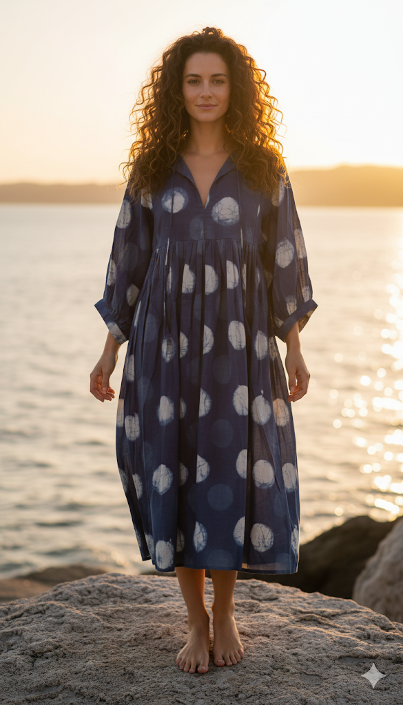 Indigo Midi Block Printed Dress