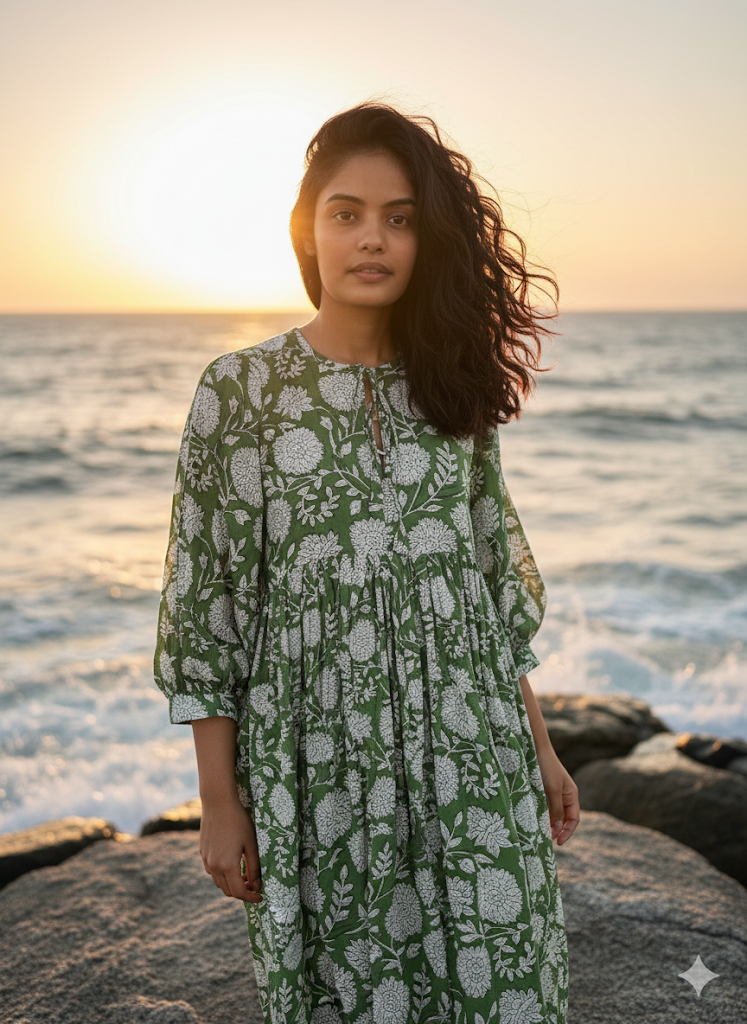 Noor Midi Block Printed Dress