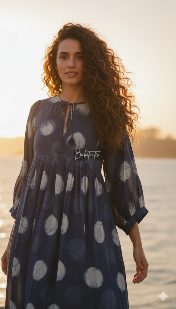 Indigo Midi Block Printed Dress